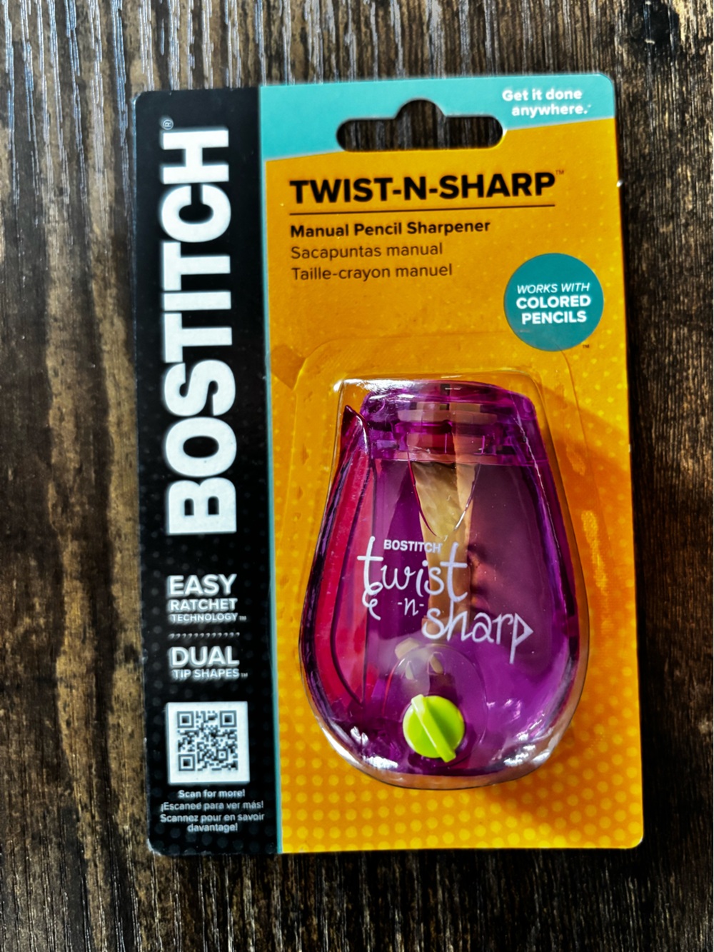 Bostitch Twist-N-Sharp Manual Pencil Sharpener — Purple